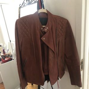 All Saints Brown leather calfskin jacket